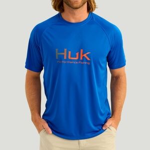 Mens Huk XL blue tee shirt With YELLOW Wording.